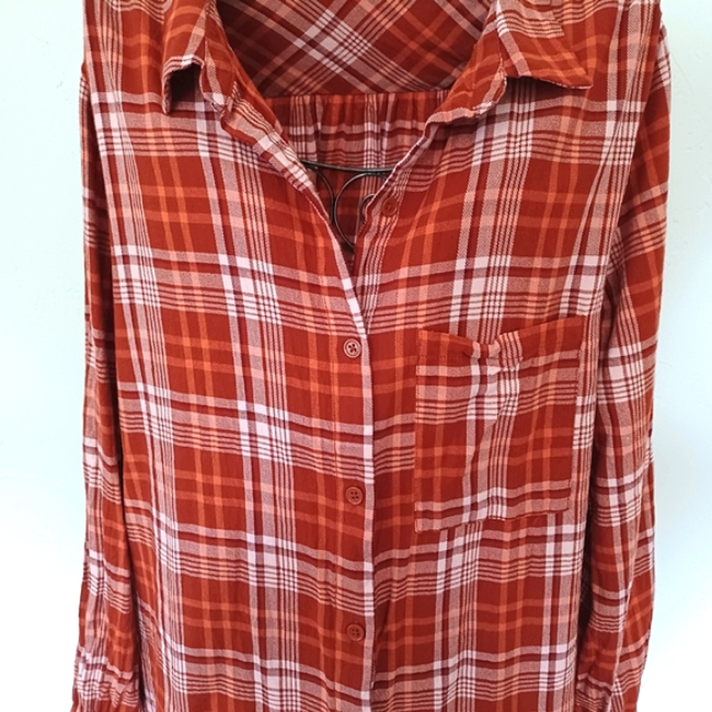Daily Thread Rust Plaid Button-Up Shirt/Shacket - Picture 6 of 11